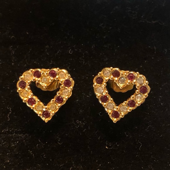Avon Jewelry - Valentines Vintage Avon Sparkling Heart Earrings 1992